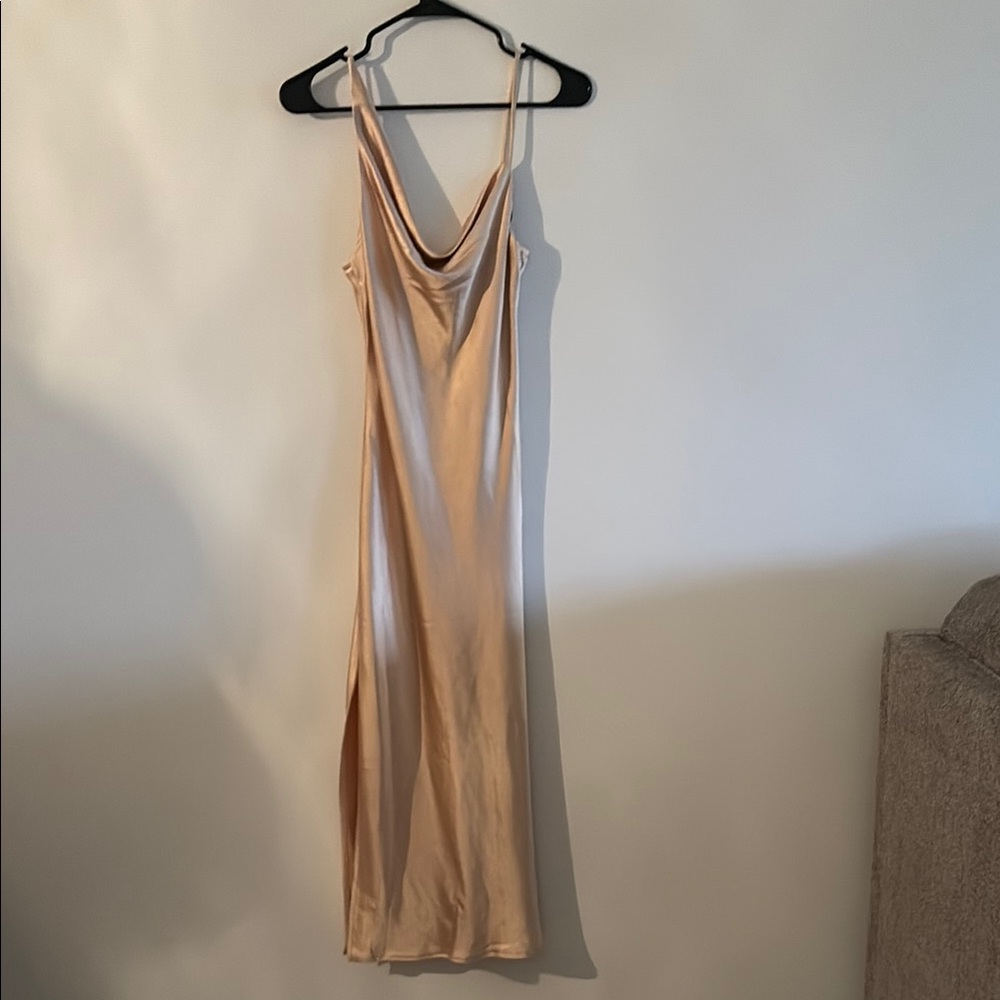 BNWT Gold Cowlneck Silk Slip Dress